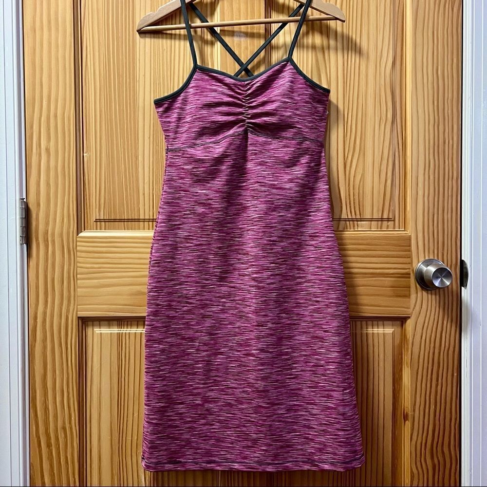 Dakini pink spacedye sleeveless crossback pocket midi athletic tank dress S